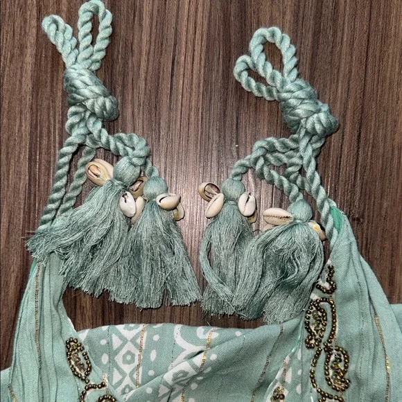 Boho Maxi Dress with Tassel Straps in Sage Green - Picture 9 of 10